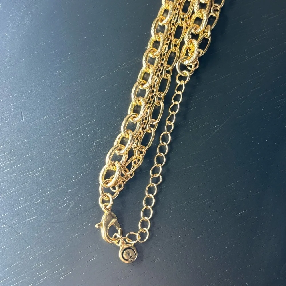Cato Necklace Layered Choker Chunky Gold Tone Adjustable Length 1946 Woven Party